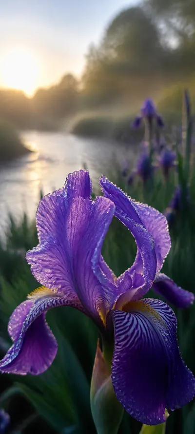 Dew Kissed Purple Iris Macro