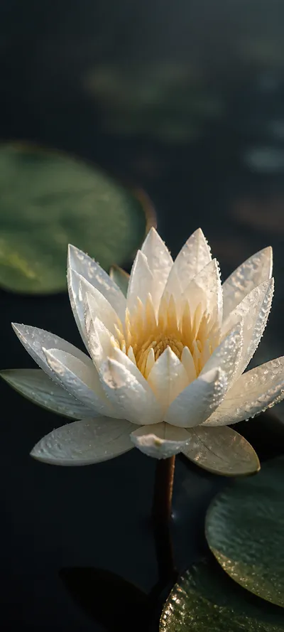 Dew Kissed White Water Lily Macro