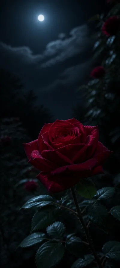 Moonlit Red Rose