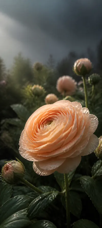 Peach Ranunculus After Rain