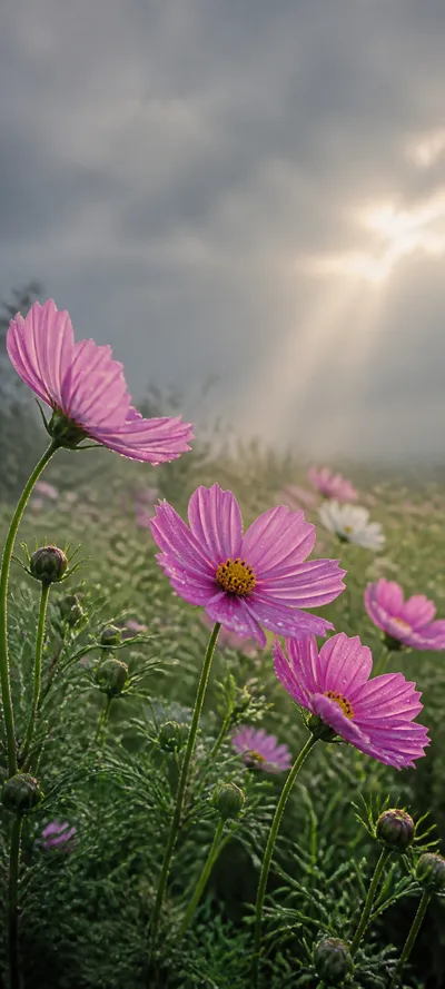 Pink Cosmos After Rain