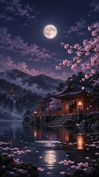 Blossoms Swaying on Lake