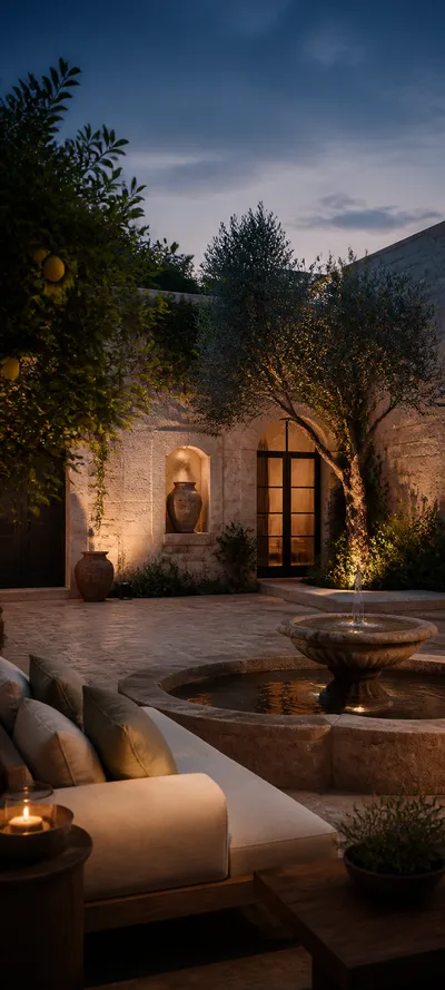 Blue Hour Italian Courtyard