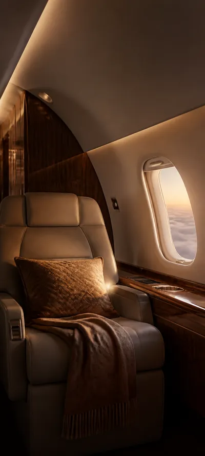 Cinematic Dawn Private Jet Cabin