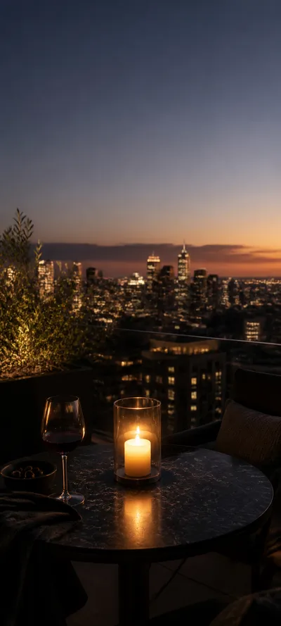 Cinematic Dawn Rooftop Dining