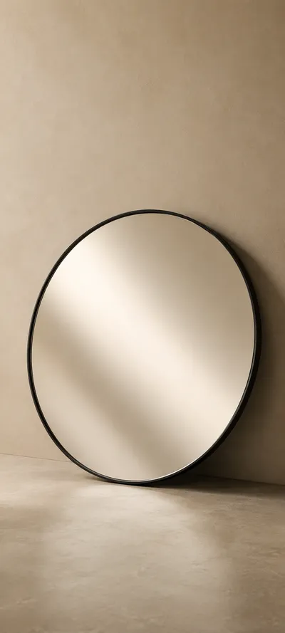Round Mirror Beige Wall