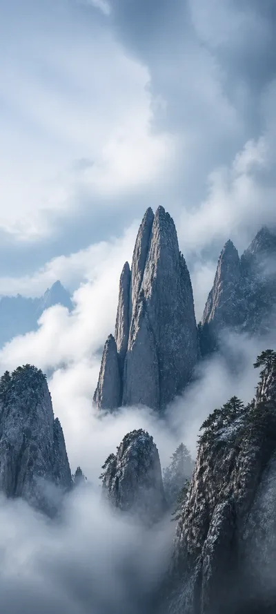 Granite Peaks Through Clouds