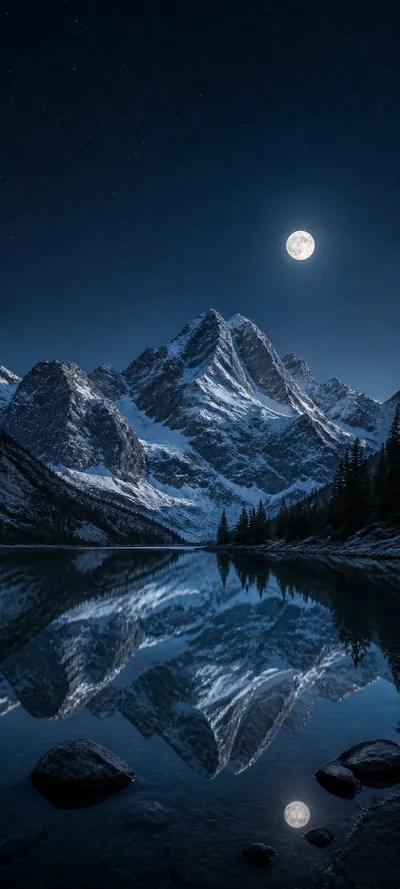 Moonlit Alpine Reflection
