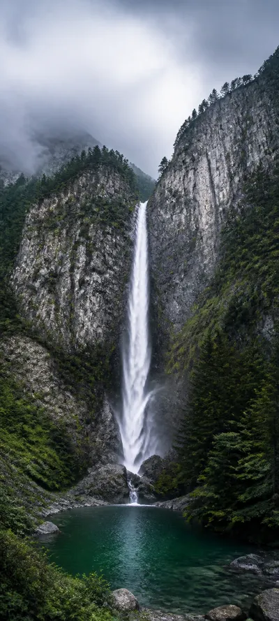 Waterfall Under Cliffs