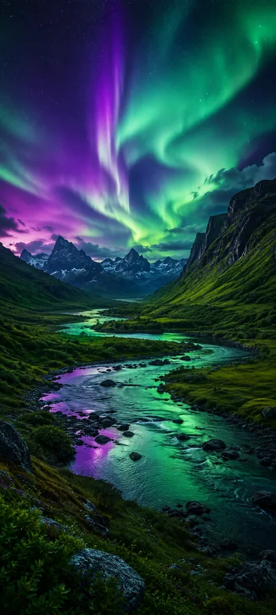 Aurora Borealis River Valley