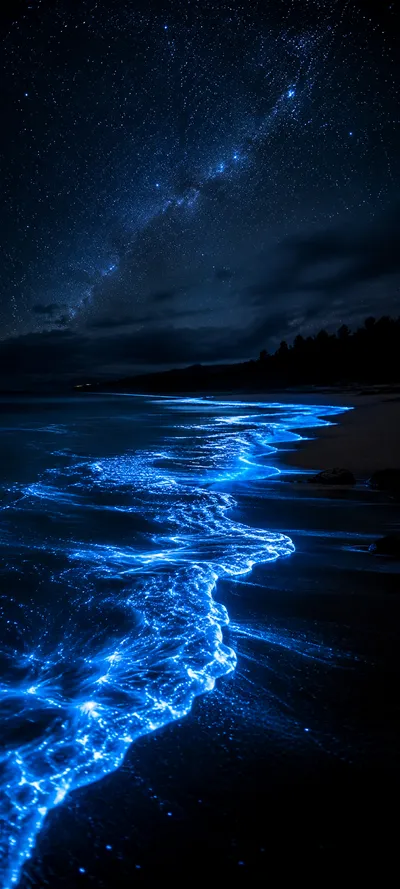 Bioluminescent Beach Waves