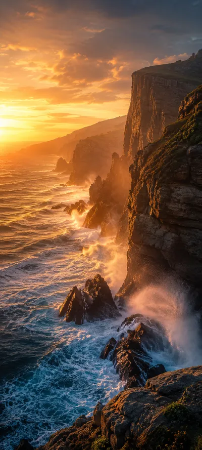 Cliffside Sunset Waves