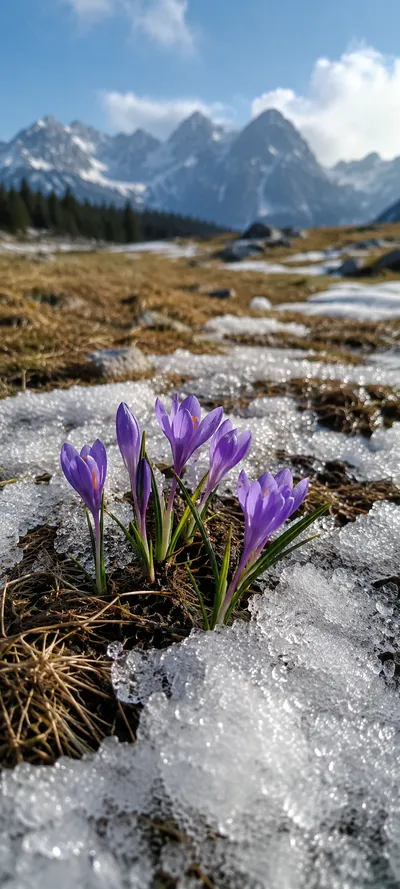 Crocus Flowers in Snow
