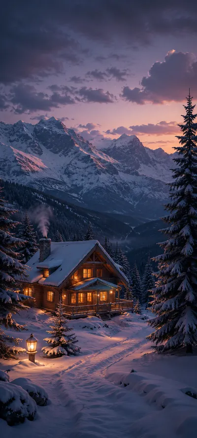 Mountain Cabin at Dusk