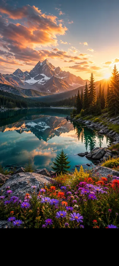 Mountain Peak Sunrise Lake