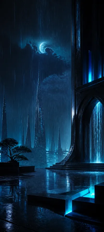 Moonlit Realm Cyber Rain