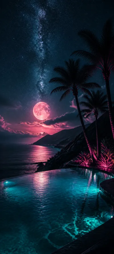 Moonlit Realm Neon Palms