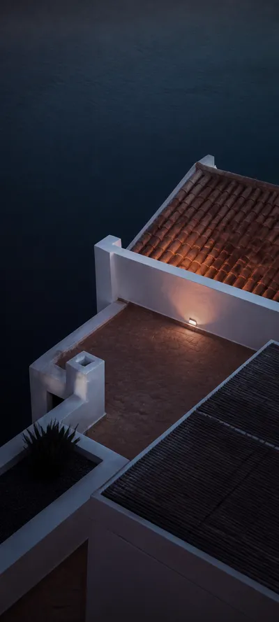 Blue Hour Rooftop Geometry