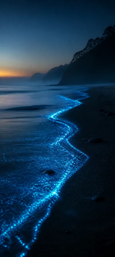 Cinematic Dawn Bioluminescent Shore