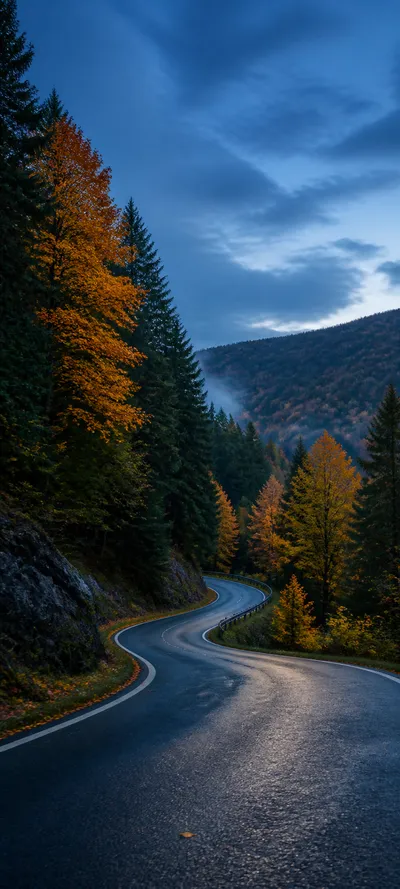 Blue Hour Early Autumn Road