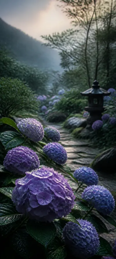 Cinematic Dawn April Rain Garden