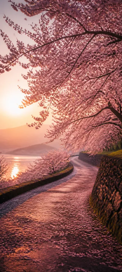 Cinematic Dawn Cherry Blossom Path