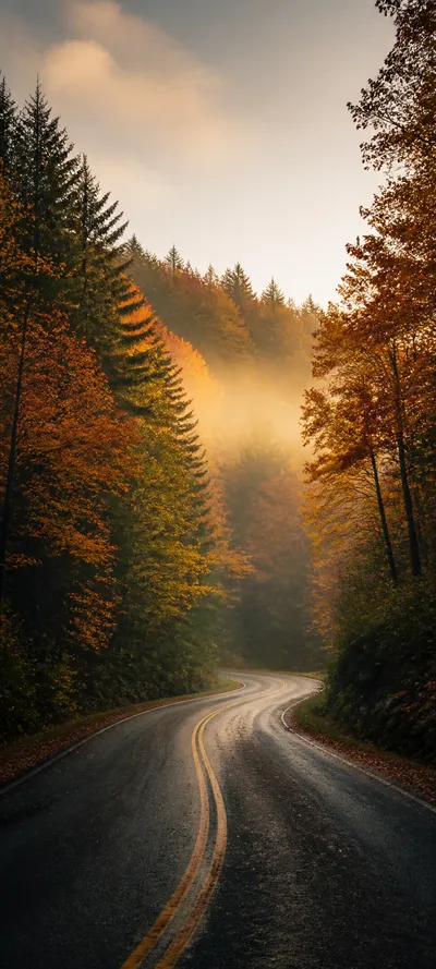 Cinematic Dawn Early Autumn Road