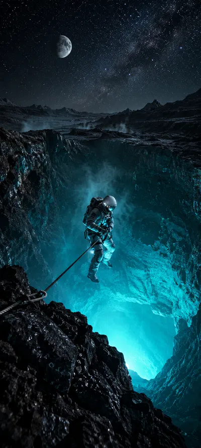 Astronaut Descending Ice Crater