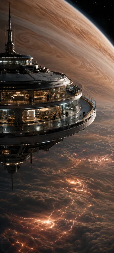 Cloud City Orbital Station over Jupiter