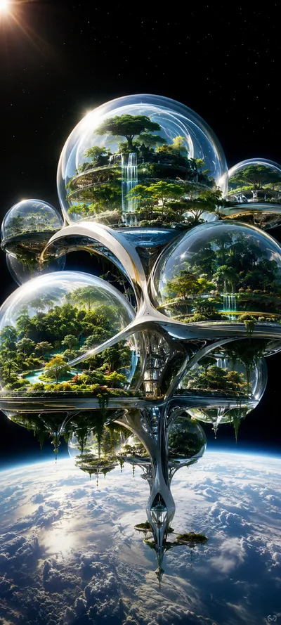 Floating Biosphere Domes over Earth