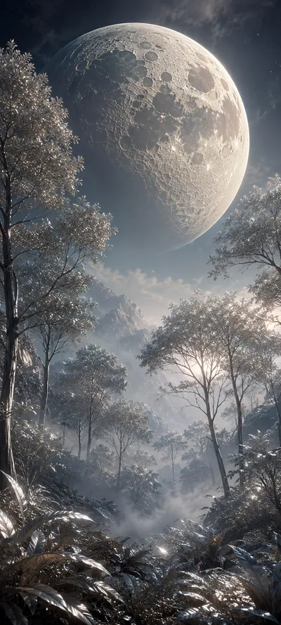 Giant Moon over Silver Forest