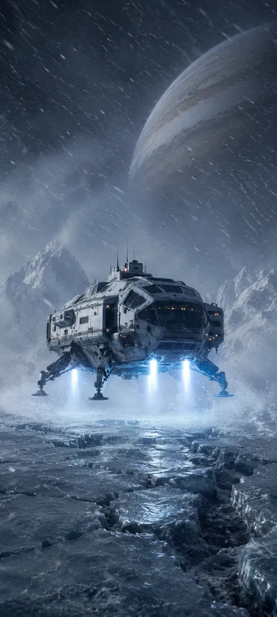 Lander Craft on Ice Moon Surface
