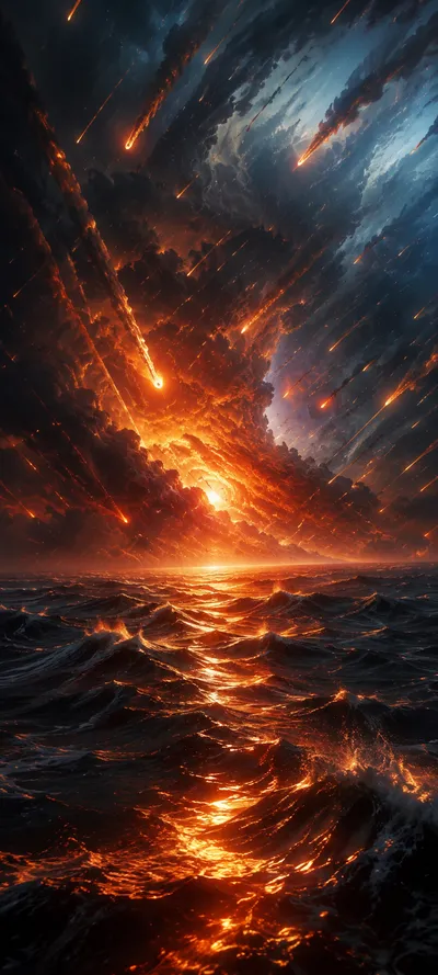 Meteor Impact Fire Rain Ocean