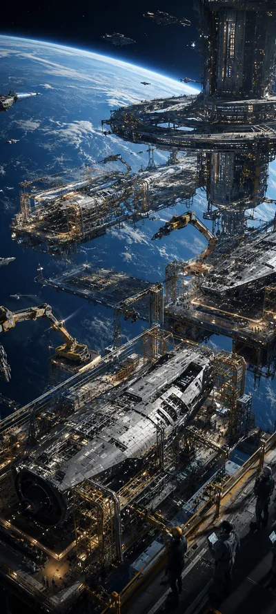 Orbital Shipyard Drydock over Earth