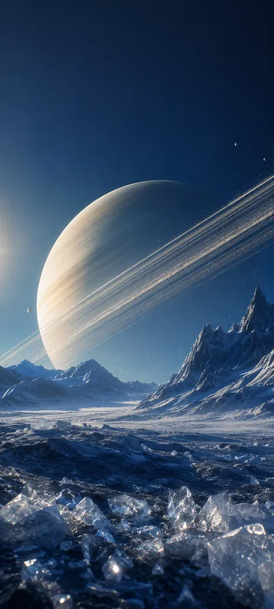 Saturn Rising over Ice Moon