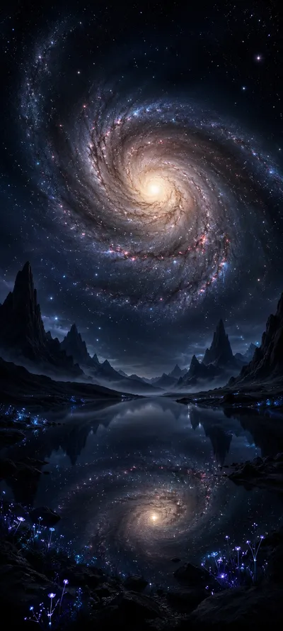 Spiral Galaxy Lake Reflection