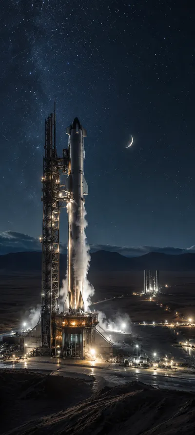 Starship Rocket Launchpad Night