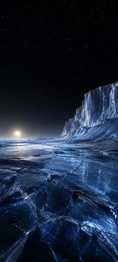 Sun over Frozen Ice Plain