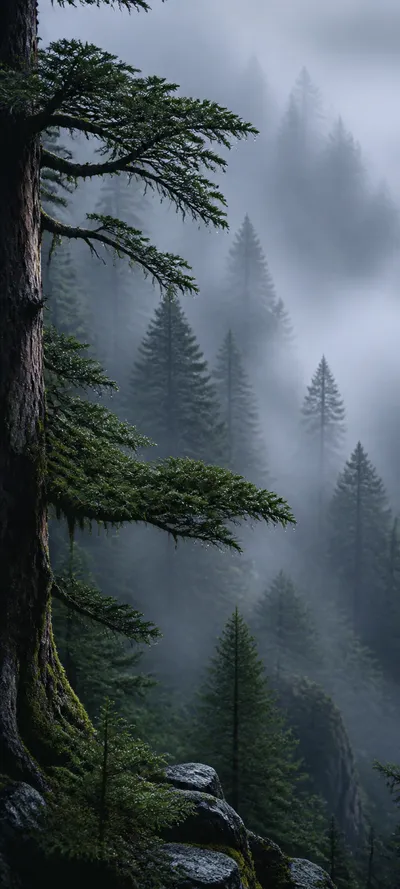 Blue Hour Forest Fog