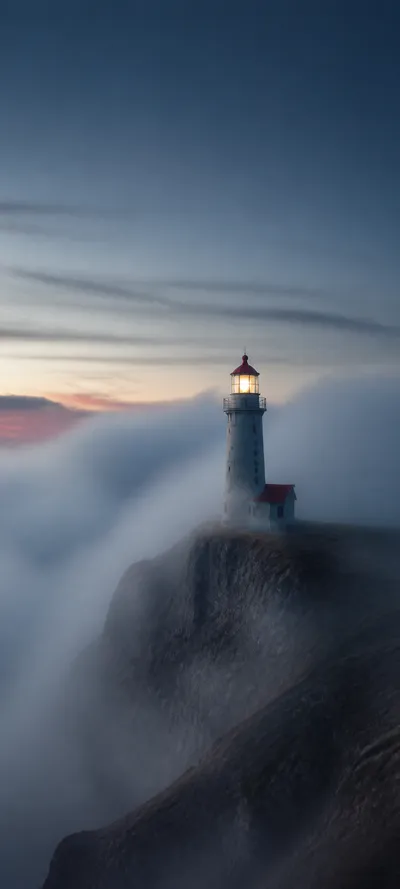 Blue Hour Sea Fog Lighthouse
