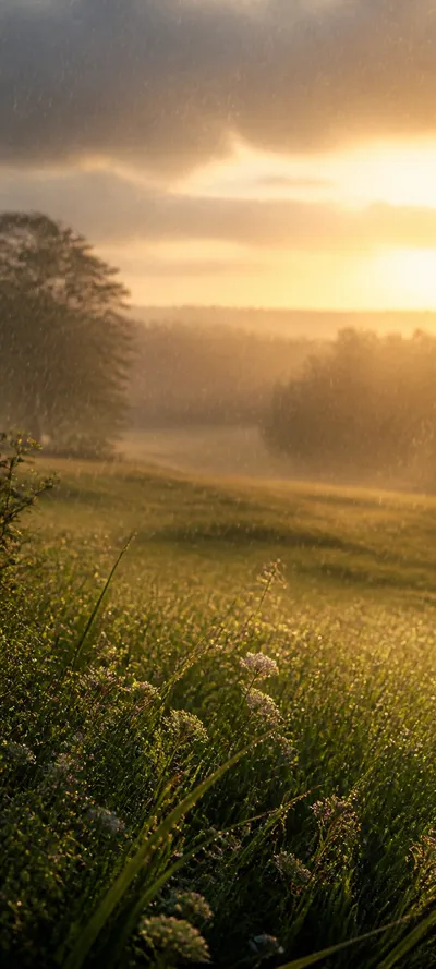 Cinematic Dawn Golden Rain Shower