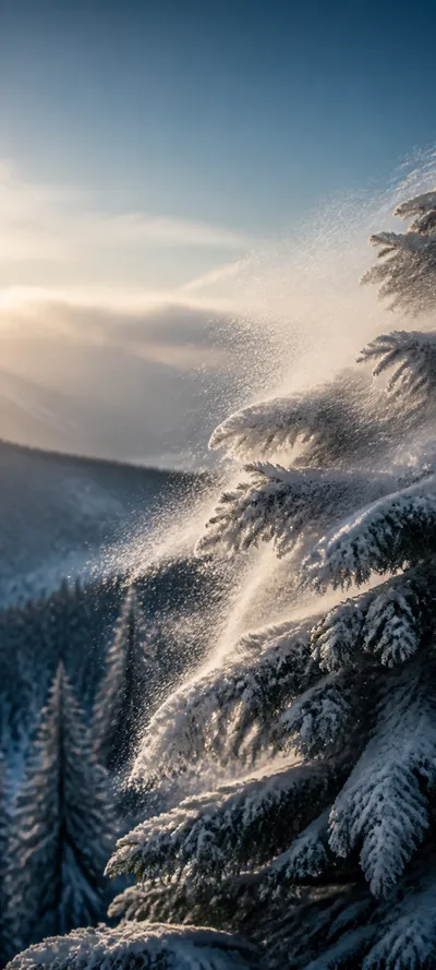 Cinematic Dawn Snowy Forest Wind