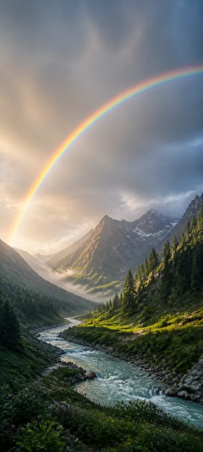 Cinematic Dawn Valley Rainbow